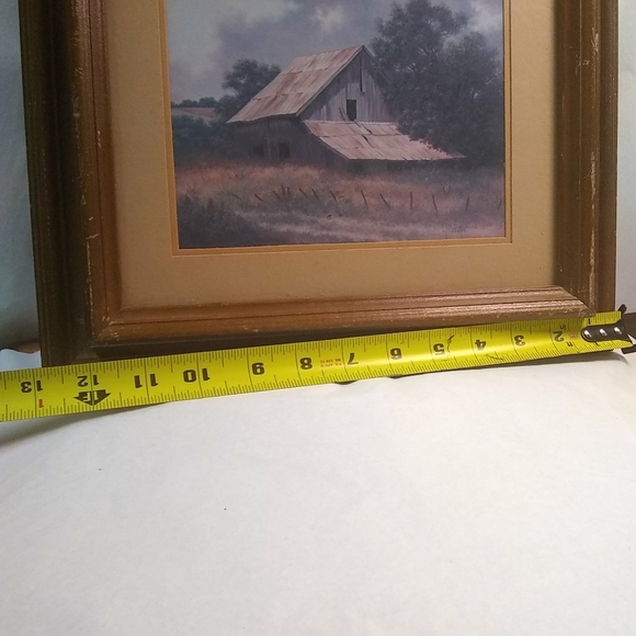 VINTAGE Wood Framed & Matted Art  Signed Gibson Countryside Farmhouse Barn Rare - Picture 12 of 12